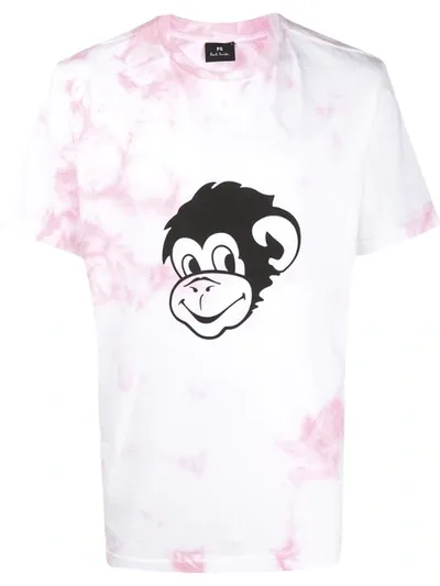 Ps By Paul Smith Cotton Tie-dyed Monkey Graphic Tee In Pink