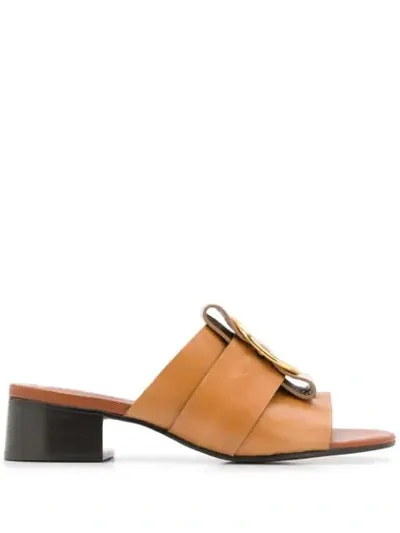 See By Chloé Sierra Round Metal Detail Mules In Brown