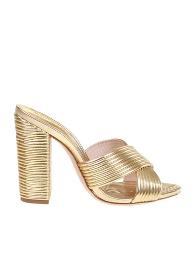 Schutz Gold Laminated Leather Sandal