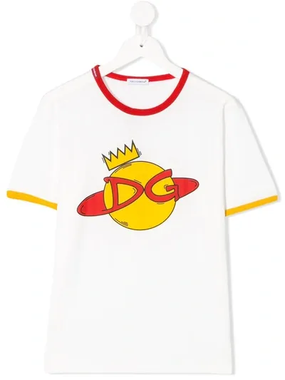 Dolce & Gabbana Kids' Logo Print Cotton Jersey T-shirt In White