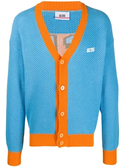 Gcds Maxi Logo Cardigan In Blue