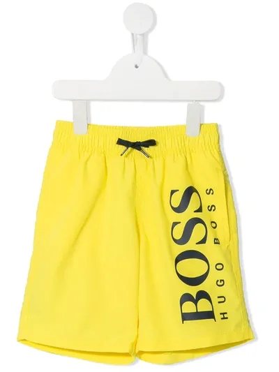 Hugo Boss Teen Logo-print Quick Dry Swim Shorts In Yellow