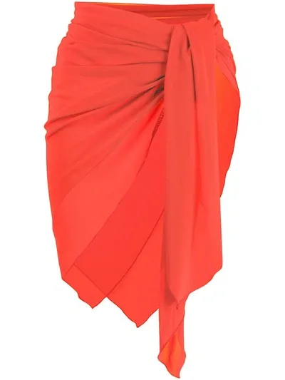 Fisico Sheer Tie Front Sarong In Orange