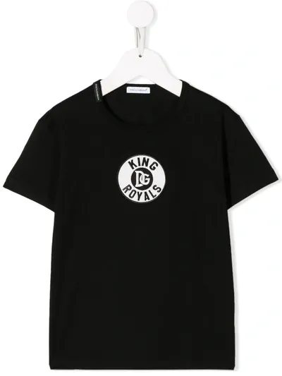 Dolce & Gabbana Kids' Short Sleeved T-shirt With Dg King Royals Patch In Nero