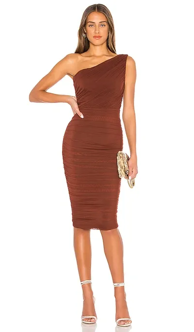 Nookie X Revolve Inspire One Shoulder Midi Dress In Chocolate