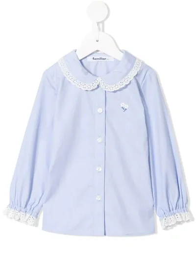 Familiar Kids' Broderie Anglaise Trim Shirt In Blue