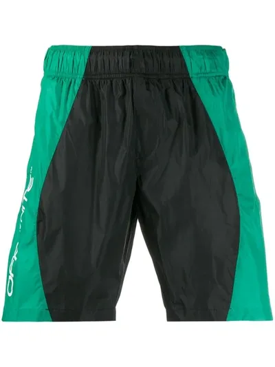 Off-white Colour Block Logo Swim Shorts In Green