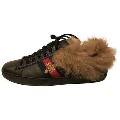 Pre-owned Gucci Ace Leather Low Trainers In Black