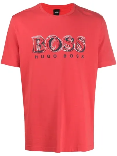 Hugo Boss Crew-neck Logo T-shirt In Red