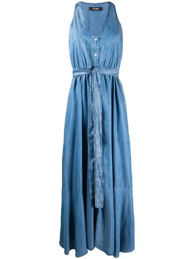 Twinset Waist-tied Denim Midi Dress In Blue