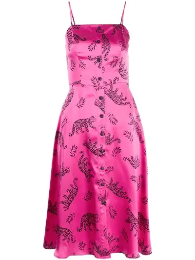 Hvn Atlanta Printed Woven-silk Knee-length Dress In Pink