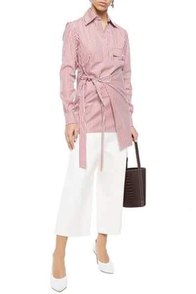 Victoria Beckham Striped Cotton-poplin Wrap Shirt In Purple