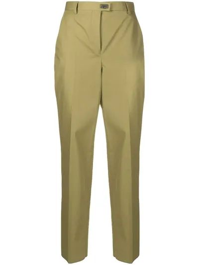 Ferragamo Gancini Detail Slim-fit Trousers In Khaki Green