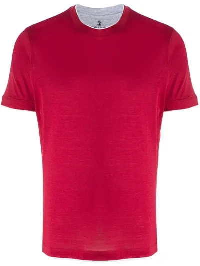 Brunello Cucinelli Short Sleeve Contrast Trim T-shirt In Red