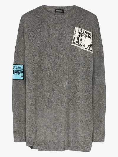 Raf Simons Over-sized Crewneck Patch Sweater In Grey