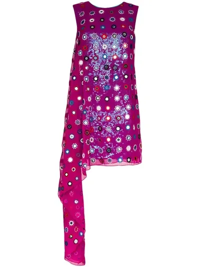 Ashish Sheesha Draped Embellished Sequined Georgette Mini Dress In Pink