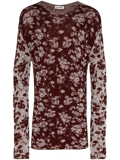 Jil Sander Floral Intarsia Knit Jumper In Red