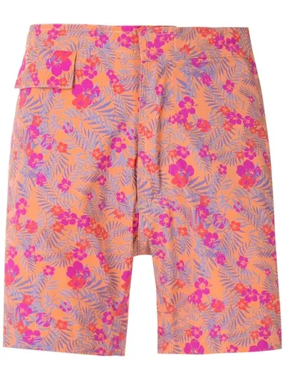 Amir Slama Floral Tactel Swim Shorts In Orange