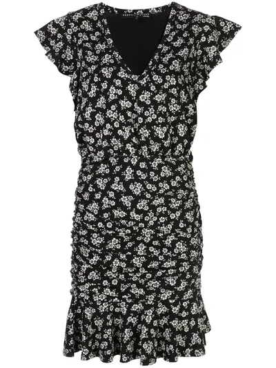 Veronica Beard Floral Print Ruffled Dress In Black