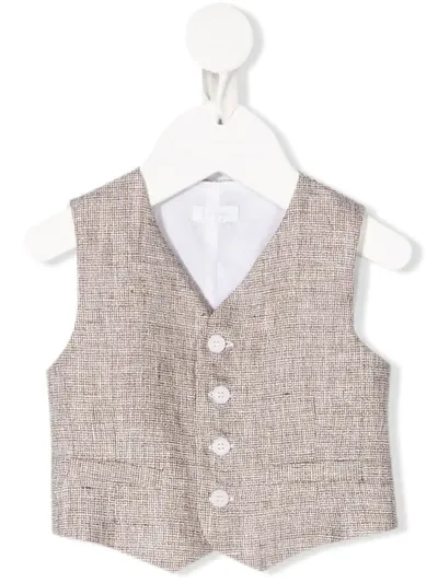 Il Gufo Babies' V-neck Button Down Waistcoat In Brown