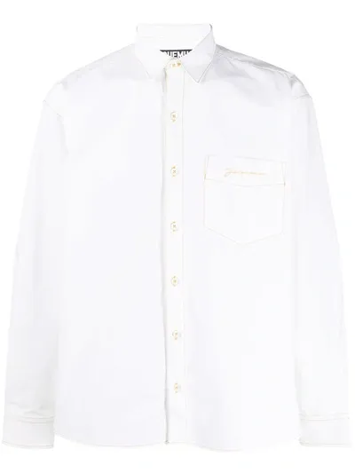 Jacquemus Simon Logo-embroidered Cotton-poplin Shirt In White