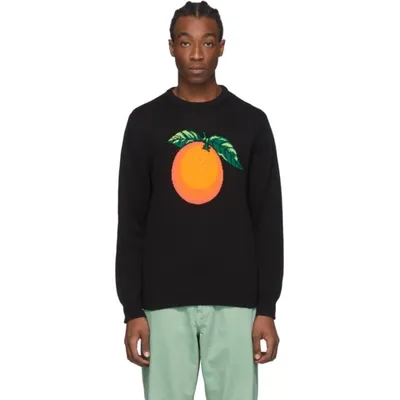 Casablanca Fruit-print Slim-fit Cotton-knit Jumper In Black