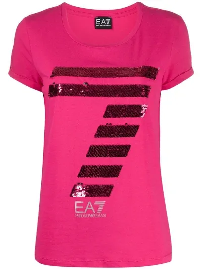 Ea7 Rhinestone Logo T-shirt In Pink