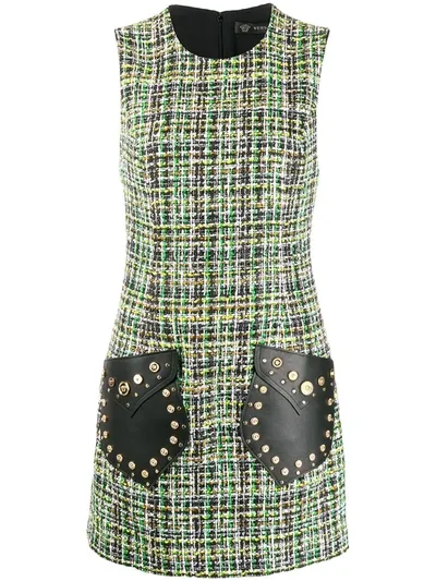 Versace Medusa Tweed Sleeveless Mini Dress In Green