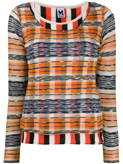 M Missoni Check Striped Jumper In Orange