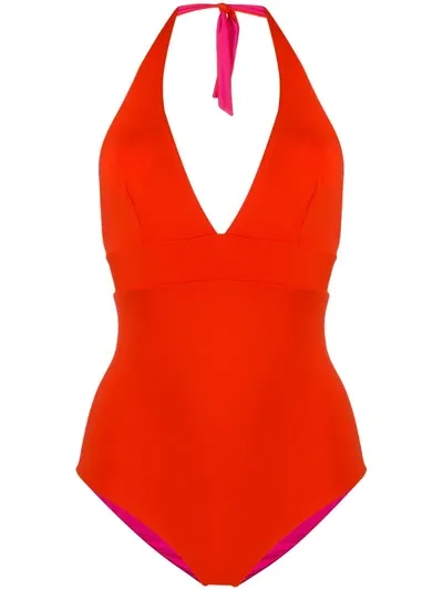 Fisico Reversible Halter Neck One-piece In Orange