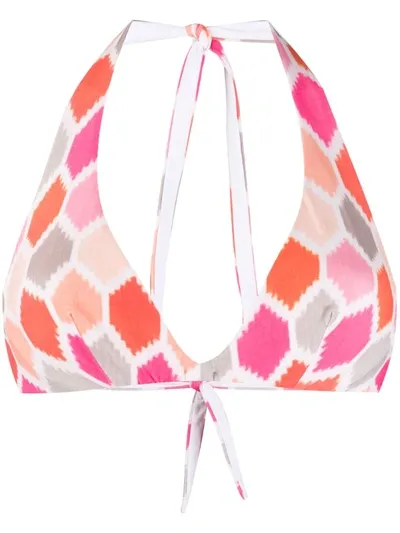 Fisico V-neck Geometric Print Bikini Top In Orange