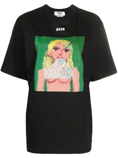 Msgm Painting-print Boxy T-shirt In Black