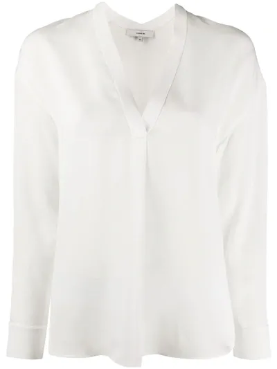 Vince V-neck Silk Blouse In White