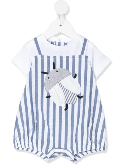 Il Gufo Babies' Ladybird Print Striped Romper In Blue