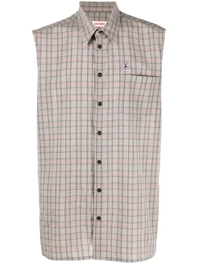 Raf Simons Frayed Armholes Checked Shirt In Brown