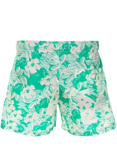 Off-white Floral Arrow Logo Swim Trunks In Green