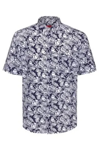 Hugo Floral Pattern Button Down Shirt In Dark Blue