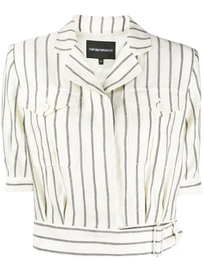 Emporio Armani Striped Cropped Shirt In Neutrals