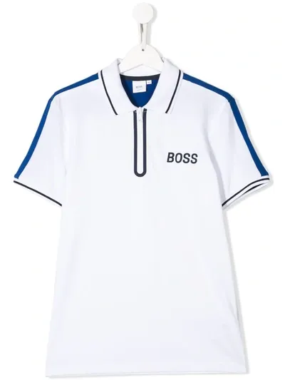 Hugo Boss Teen Logo Print Polo Shirt In White