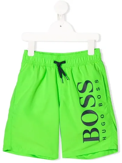 Hugo Boss Kids' Quick Dry Logo Swim Shorts In Green