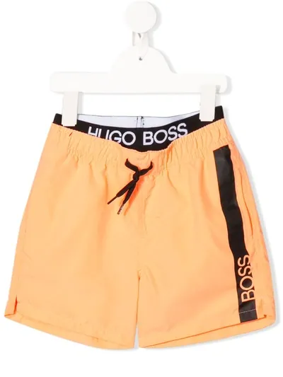 Hugo Boss Kids' Surfer Logo Swim Shorts In Orange