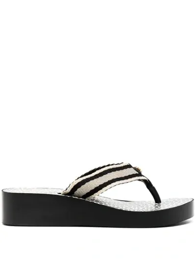 Tory Burch Link Print Flip Flops In Black