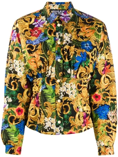 Versace Jeans Couture Floral And Baroque Print Shirt In Orange