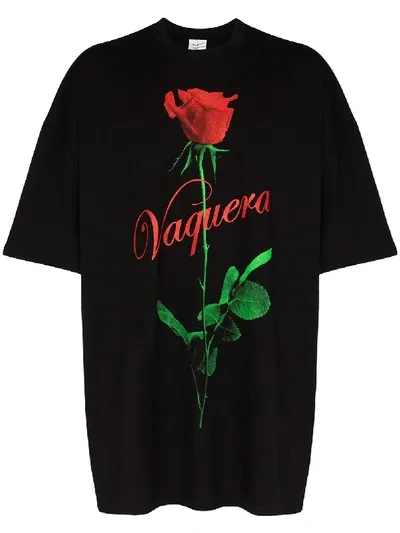 Vaquera Rose Logo Print T-shirt In Black