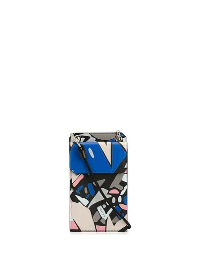 Ports V Abstract-print Cross-body Wallet In Black