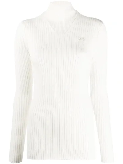 Courrèges Embroidered Ribbed Cotton Turtleneck Sweater In White