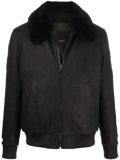 Hugo Boss Logo Zipped Bomber Jacket In Black