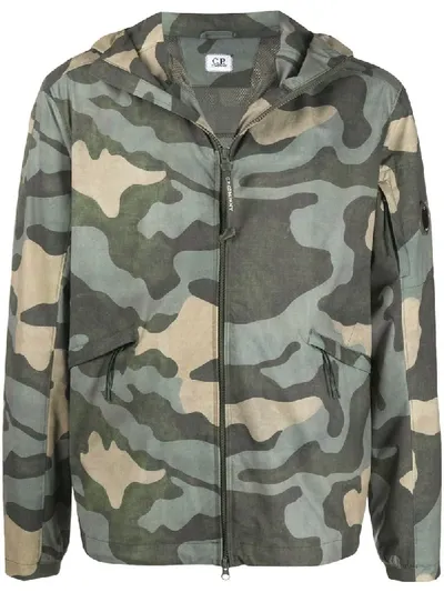 C.p. Company Camouflage Print Jacket In Green With Hood