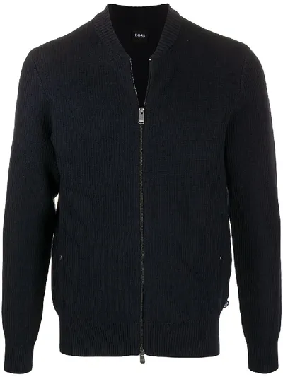 Hugo Boss Navy Chunky-knit Cotton-blend Cardigan In Blue