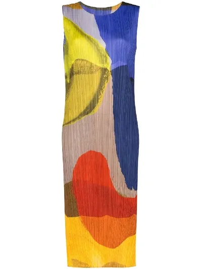 Issey Miyake Energetic Abstract-print Plissé Midi Dress In Blue